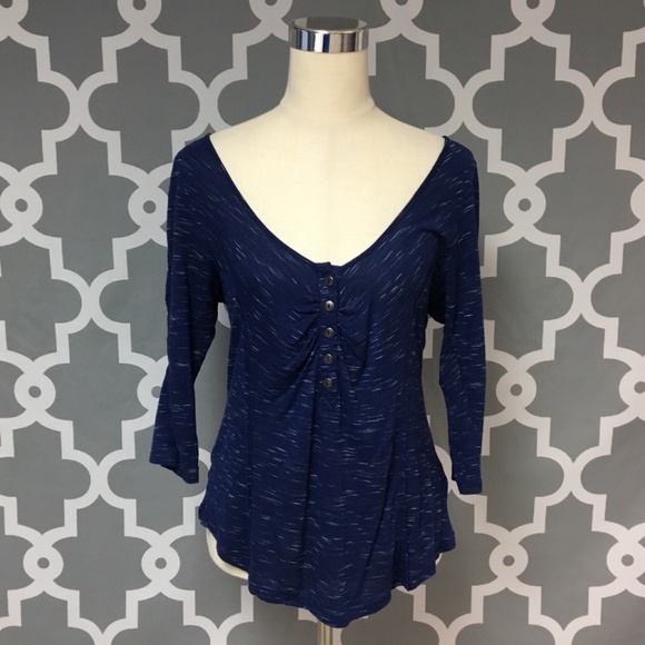 💎 Self Esteem Navy Blue 3/4in Sleeve Henley Top - Picture 1 of 7